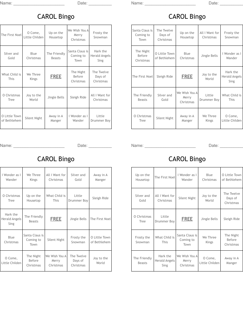 CAROL Bingo