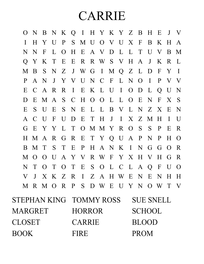 CARRIE Word Search
