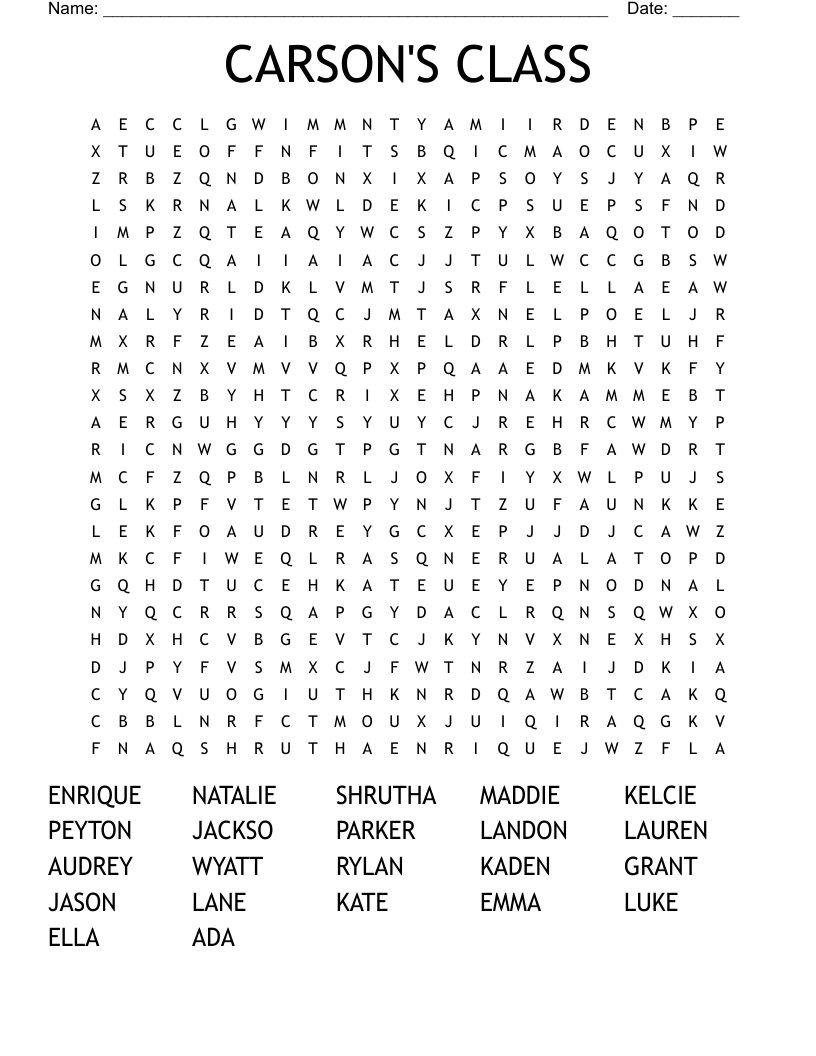 CARSON'S CLASS Word Search