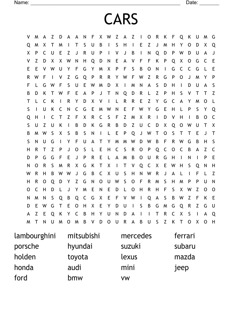 CARS Word Search