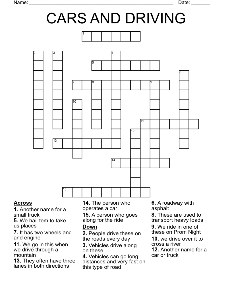 CARS AND DRIVING Crossword