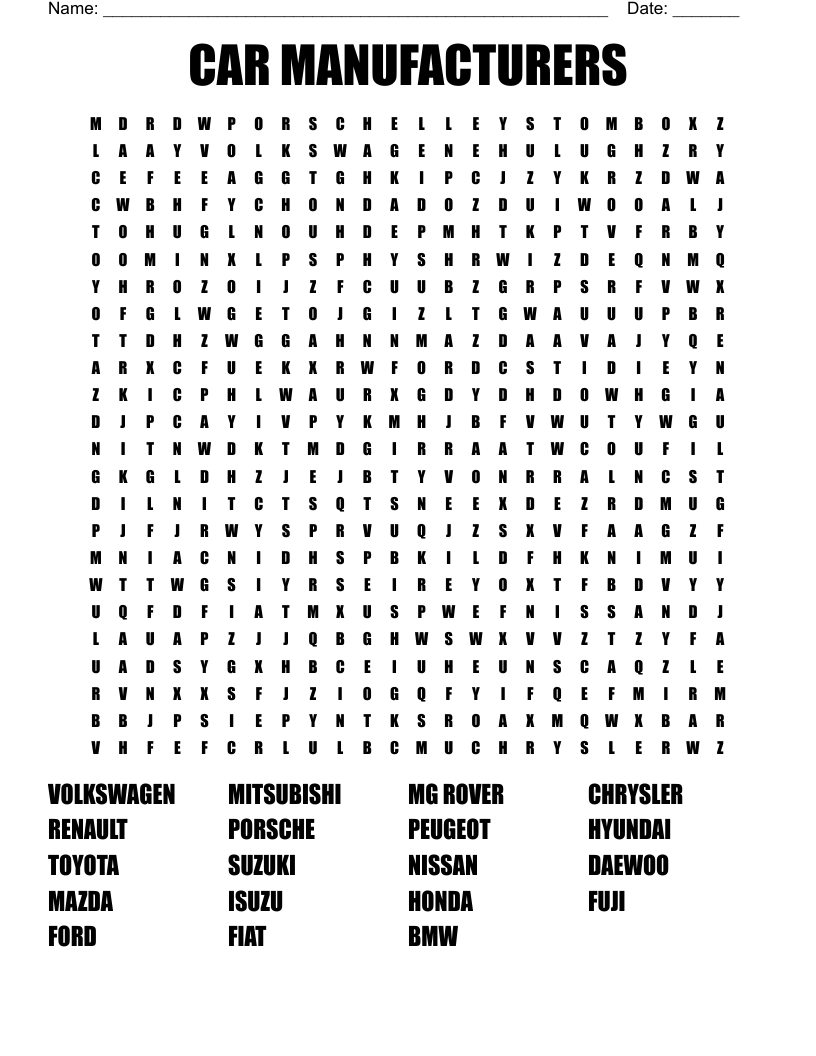 CAR MANUFACTURERS Word Search