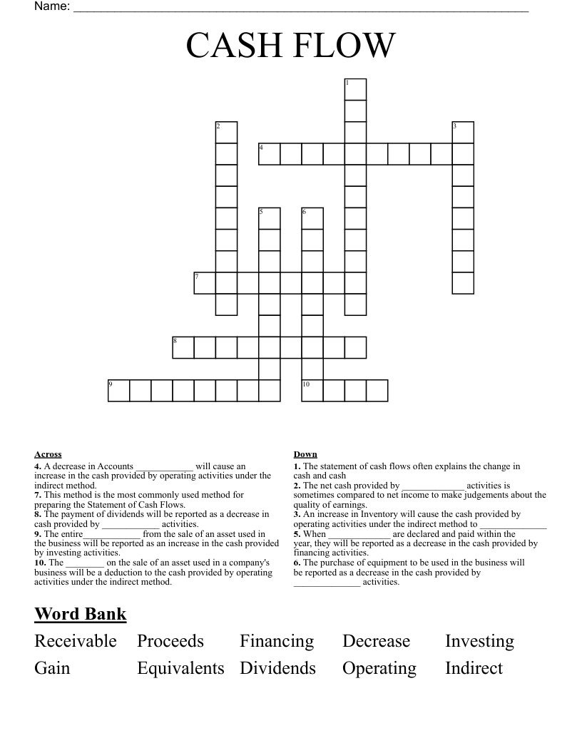 CASH FLOW  Crossword