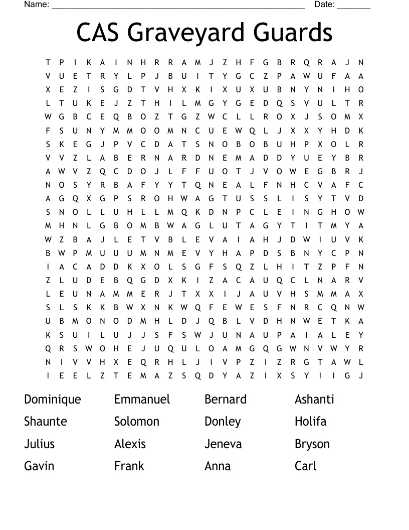CAS Graveyard Guards Word Search