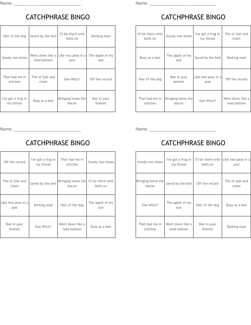 CATCHPHRASE BINGO