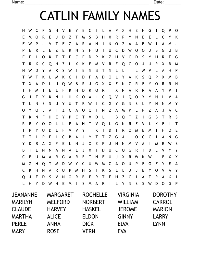 CATLIN FAMILY NAMES Word Search