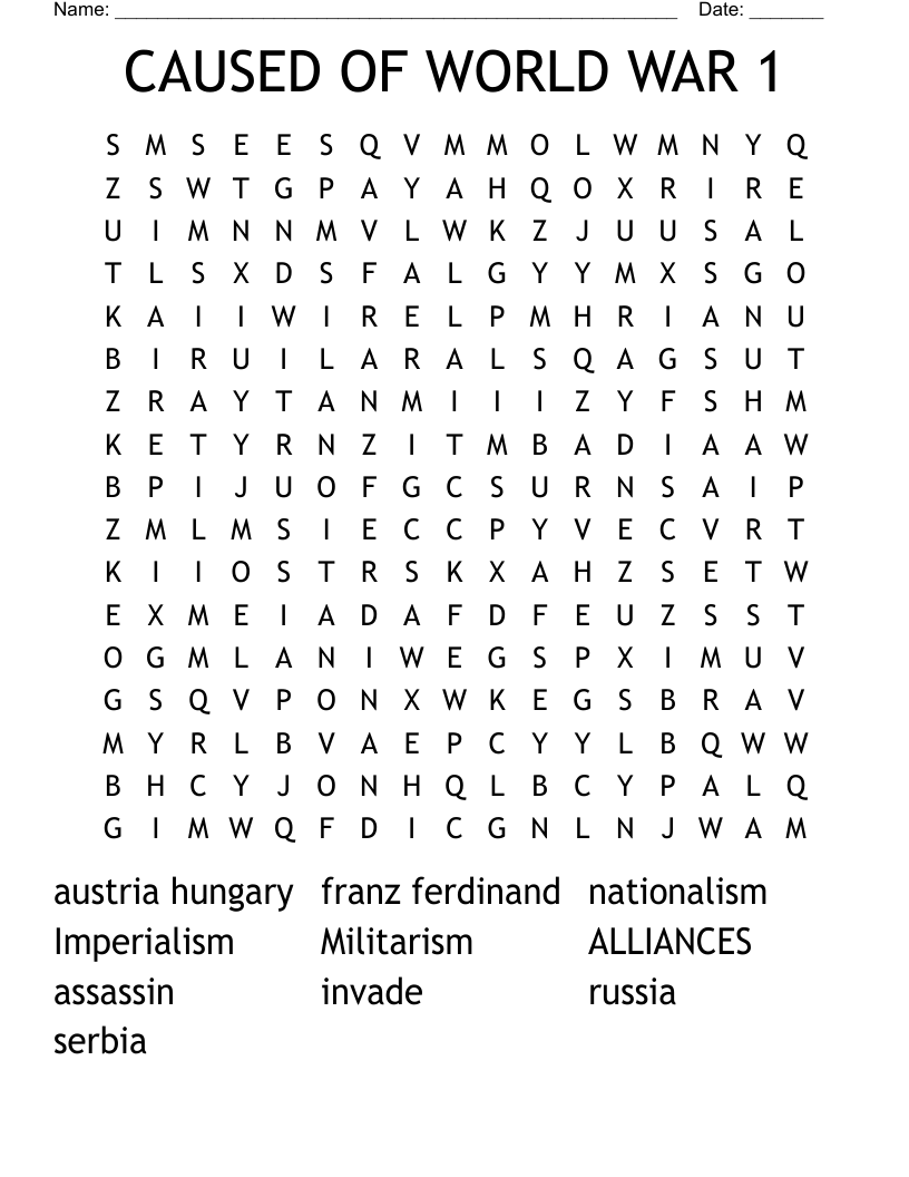 CAUSED OF WORLD WAR 1 Word Search