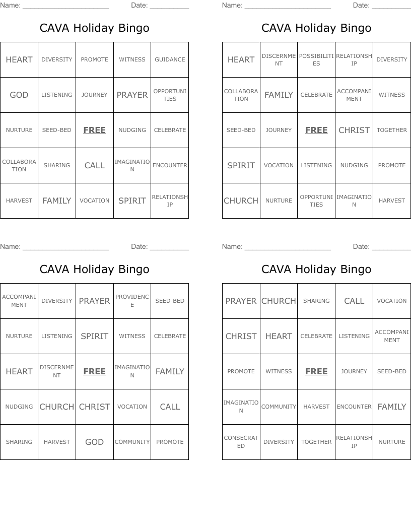 CAVA Holiday Bingo