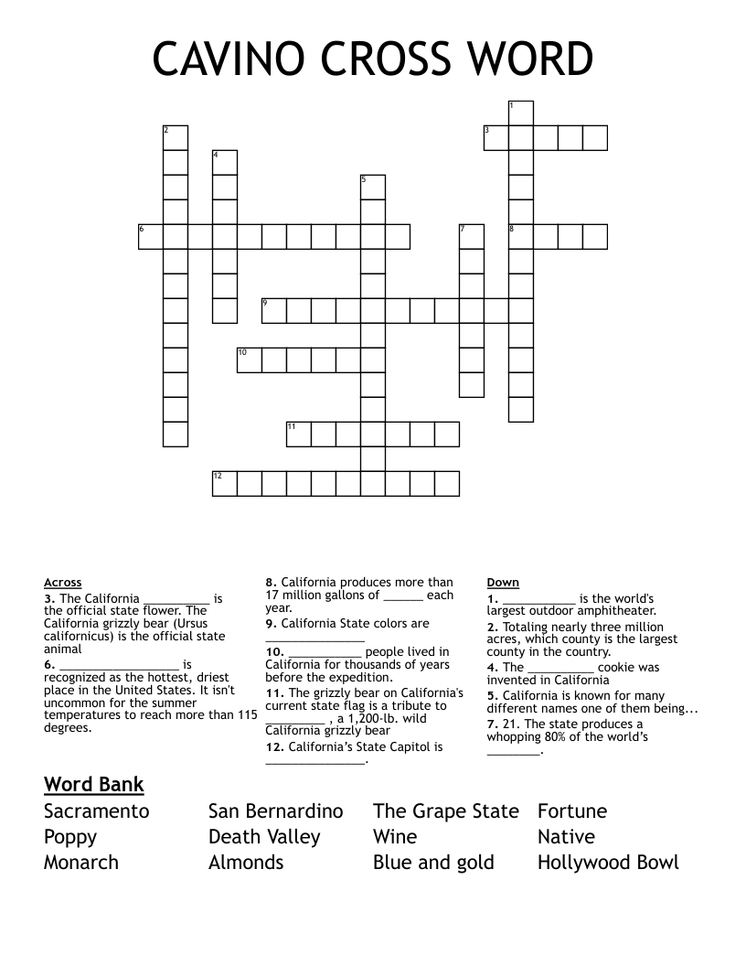 CAVINO CROSS WORD