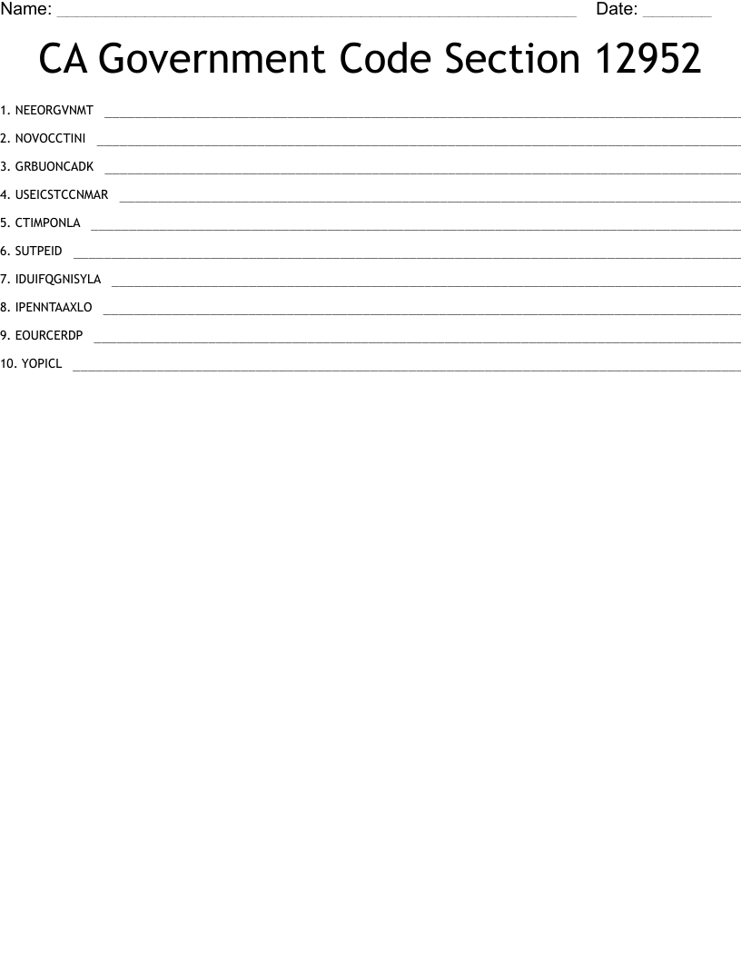 CA Government Code Section 12952 Word Scramble