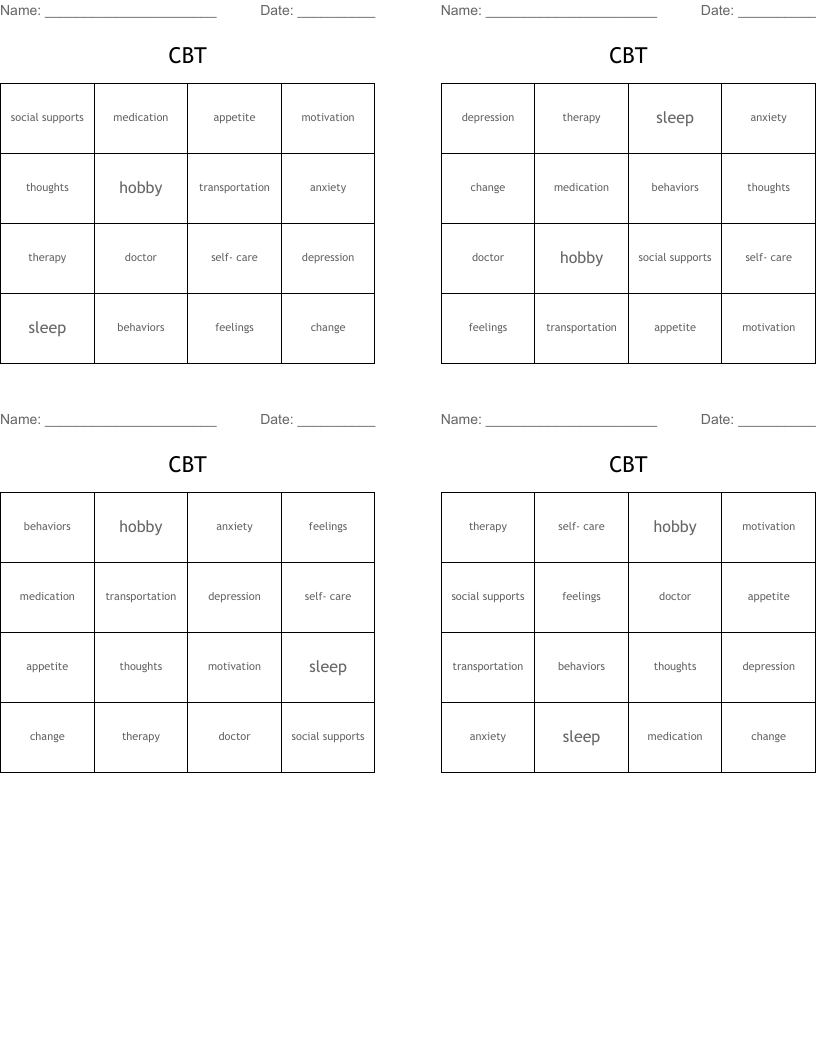 CBT Bingo Cards