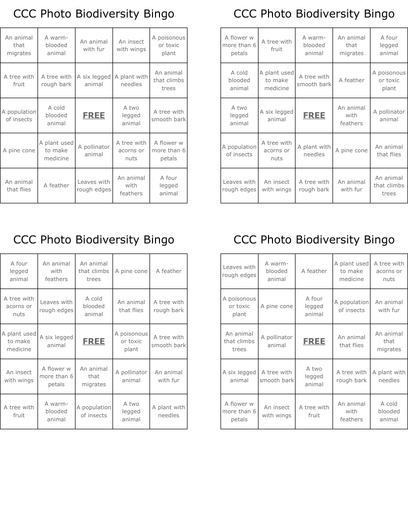 CCC Photo Biodiversity Bingo