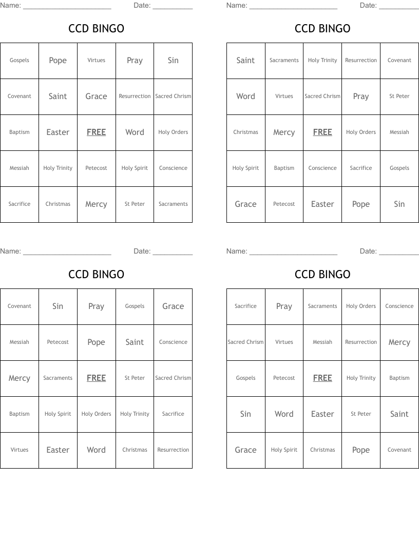 CCD BINGO