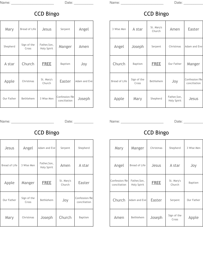 CCD Bingo