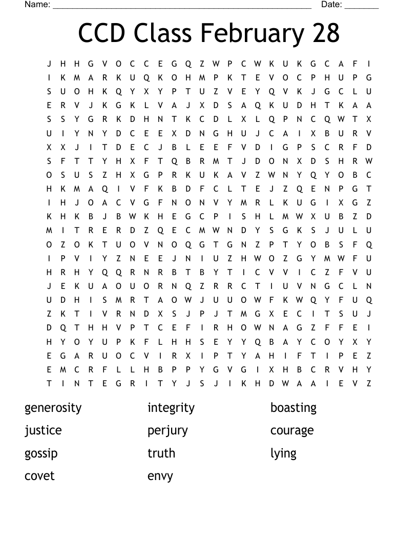 CCD Class February 28 Word Search
