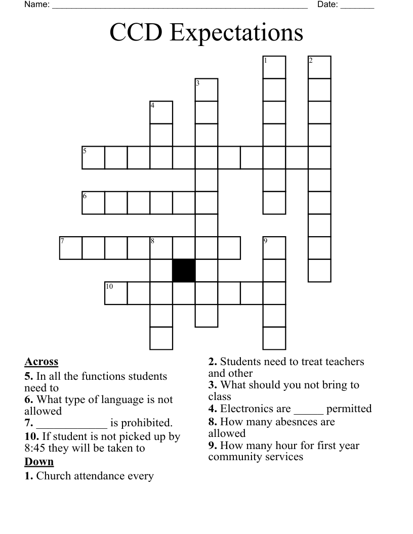 CCD Expectations Crossword