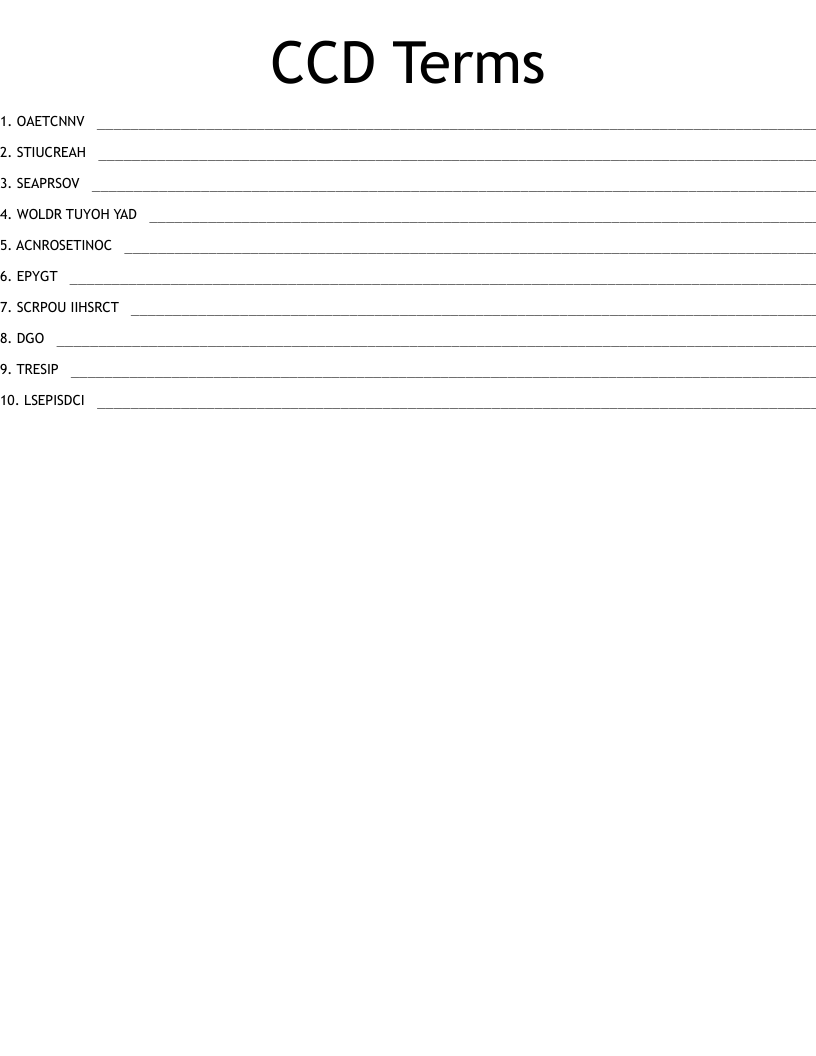 CCD Terms Word Scramble