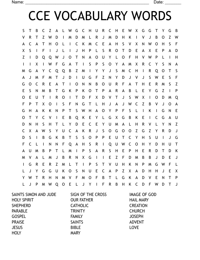 CCE VOCABULARY WORDS Word Search