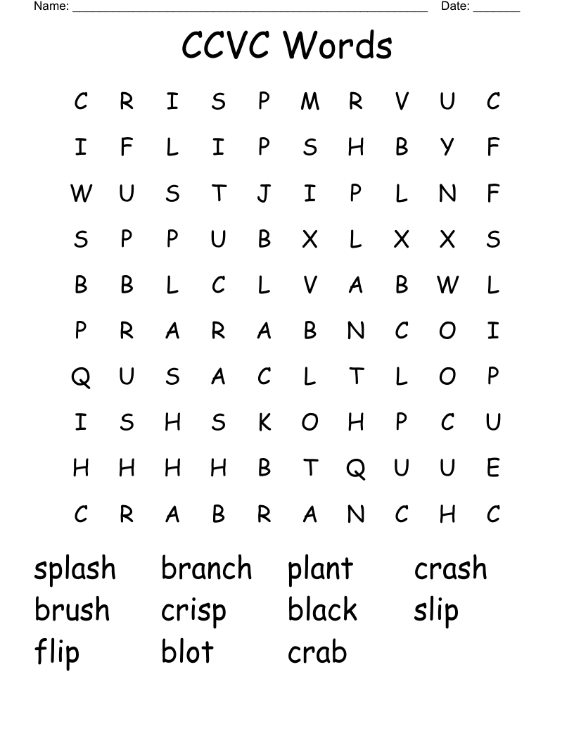 CCVC Words Word Search
