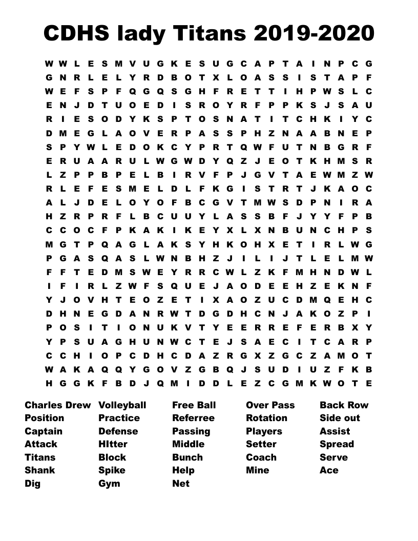 CDHS lady Titans 2019-2020 Word Search