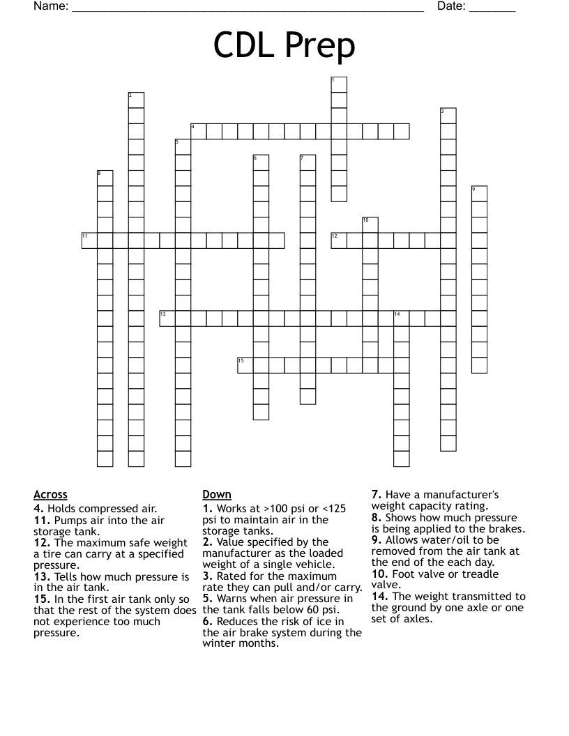 CDL Prep Crossword