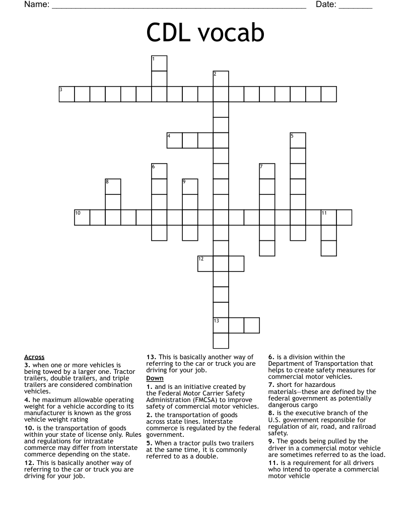 CDL vocab Crossword