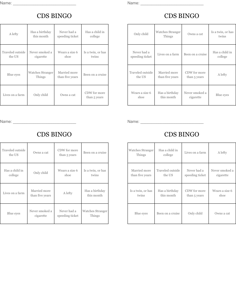 CDS BINGO