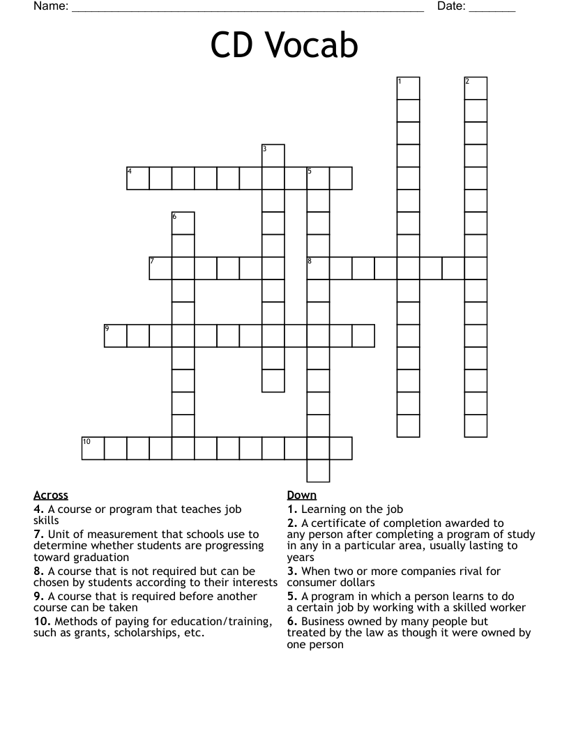 CD Vocab Crossword