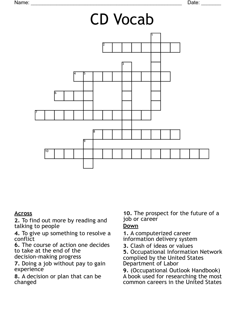 CD Vocab Crossword
