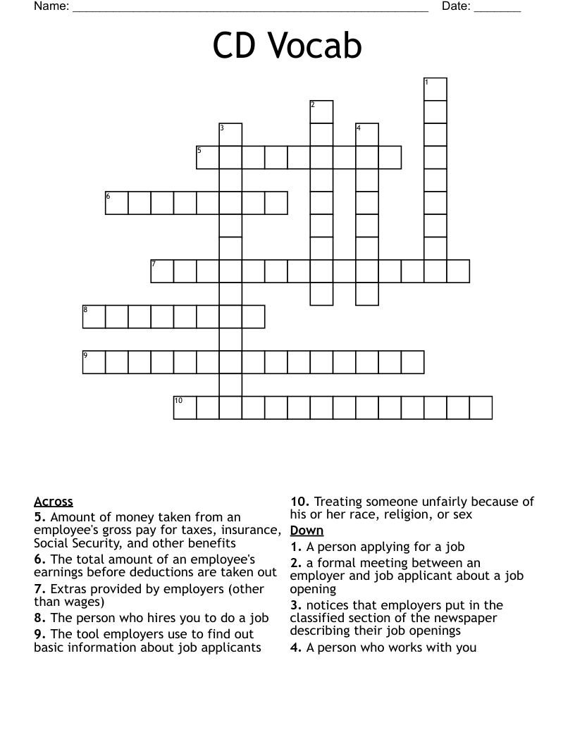 CD Vocab Crossword