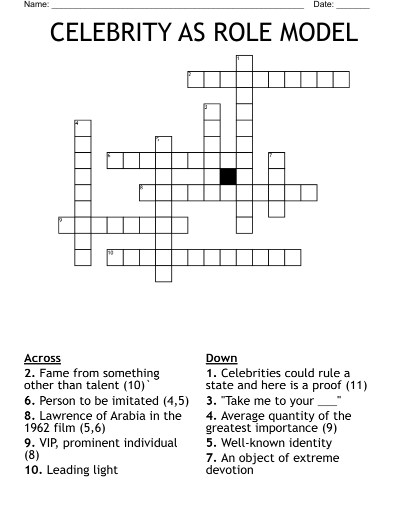 CELEBRITY AS ROLE MODEL Crossword