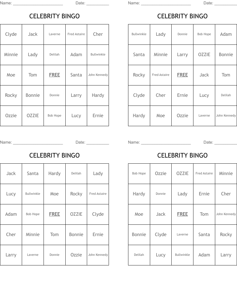 CELEBRITY BINGO