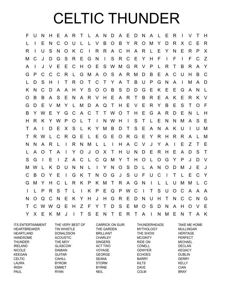 CELTIC THUNDER Word Search