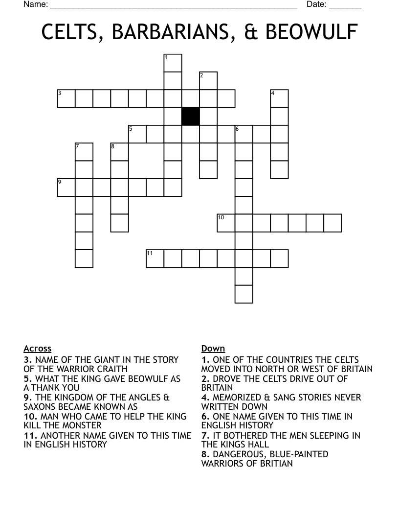 CELTS, BARBARIANS, & BEOWULF Crossword