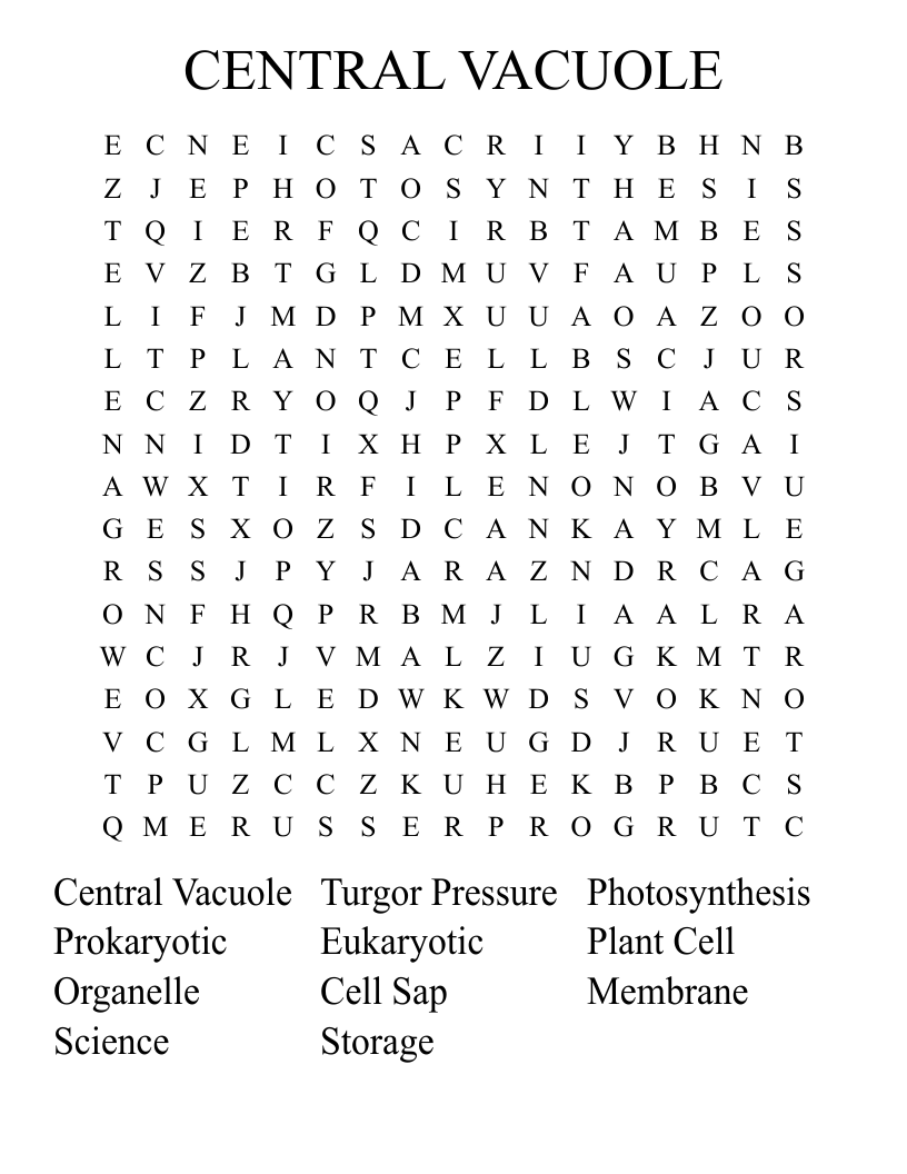 CENTRAL VACUOLE Word Search