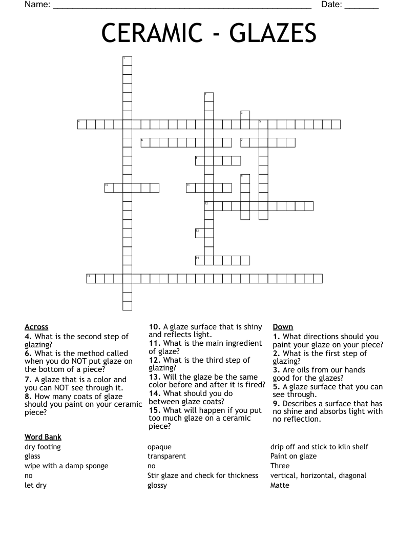 CERAMIC - GLAZES Crossword