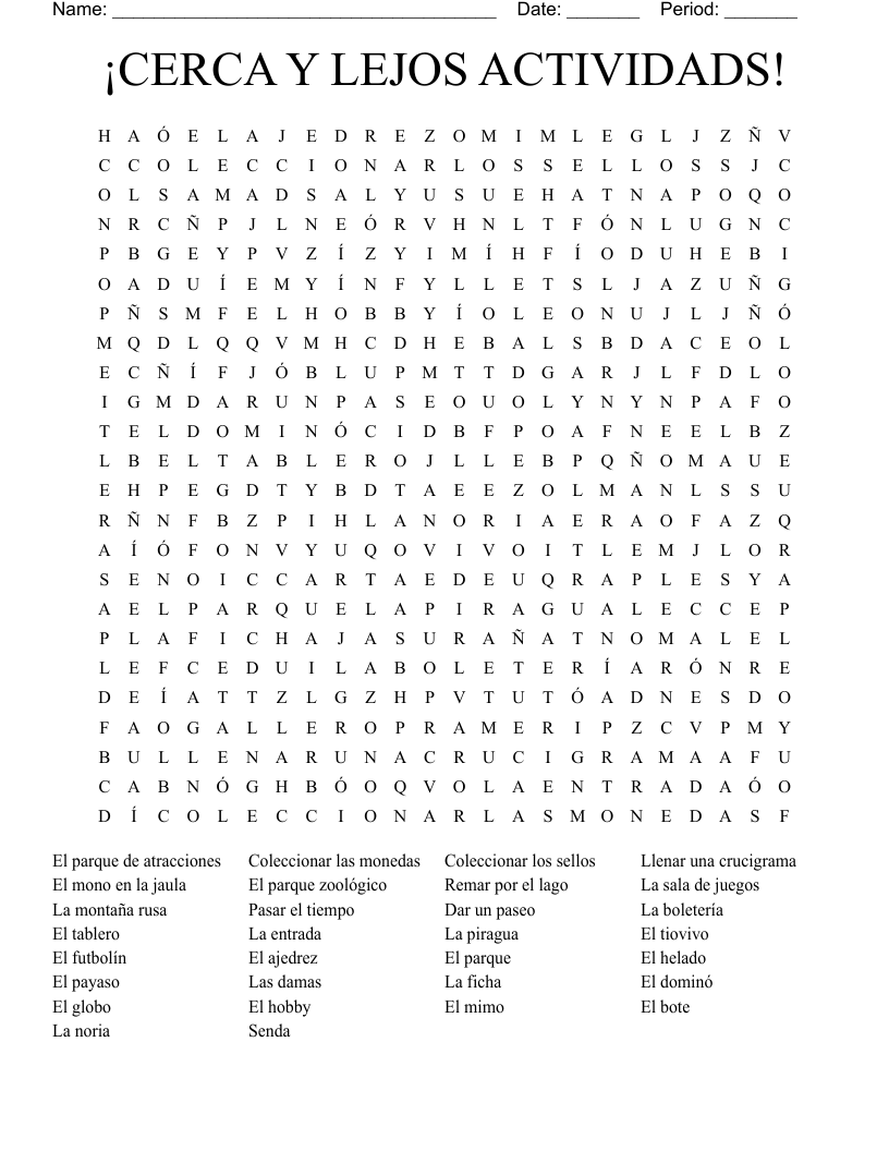 ¡CERCA Y LEJOS ACTIVIDADS!  Word Search