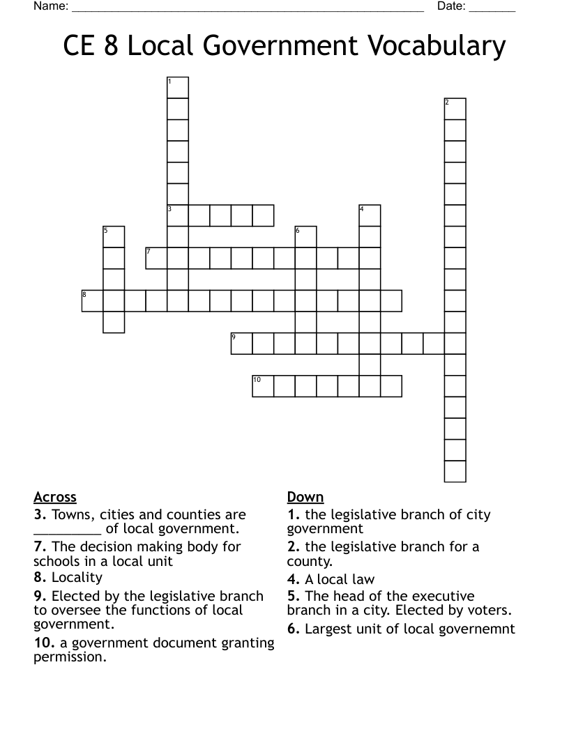 CE 8 Local Government Vocabulary  Crossword