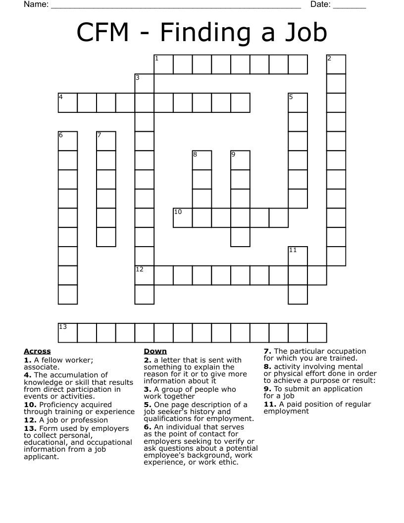CFM - Finding a Job Crossword