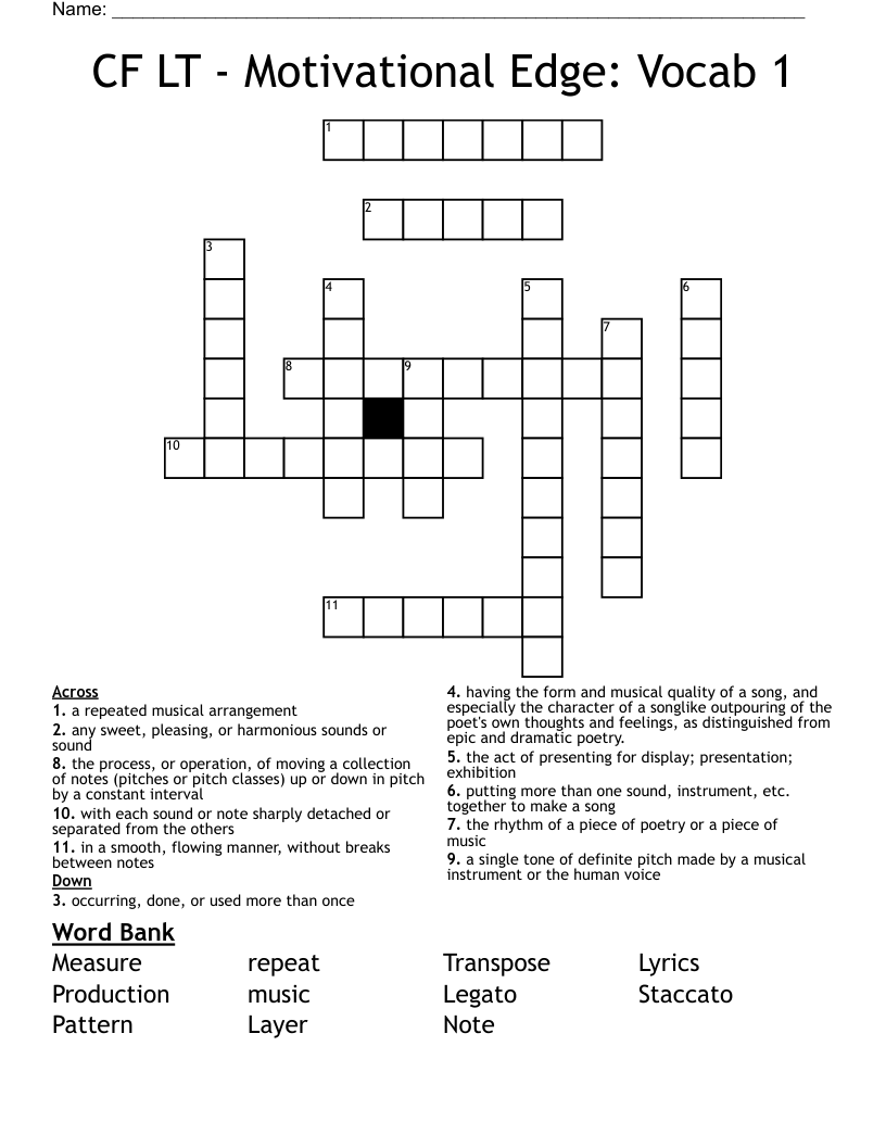 CF LT - Motivational Edge: Vocab 1 Crossword