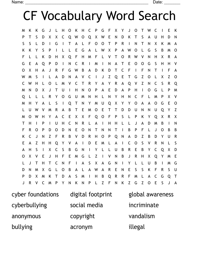 CF Vocabulary Word Search