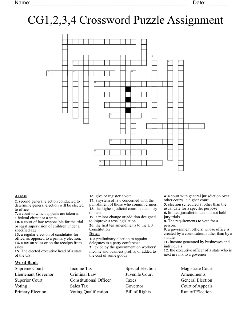 CG1,2,3,4 Crossword Puzzle Assignment 