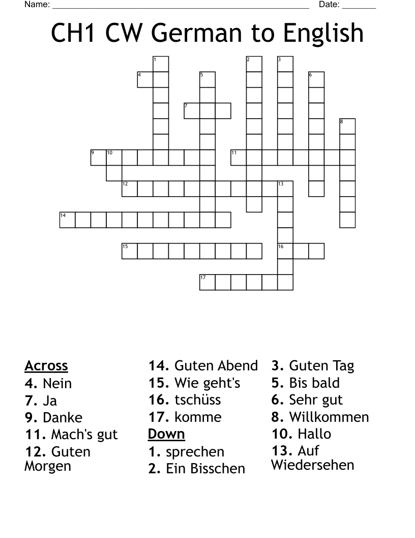 CH1 CW German to English Crossword