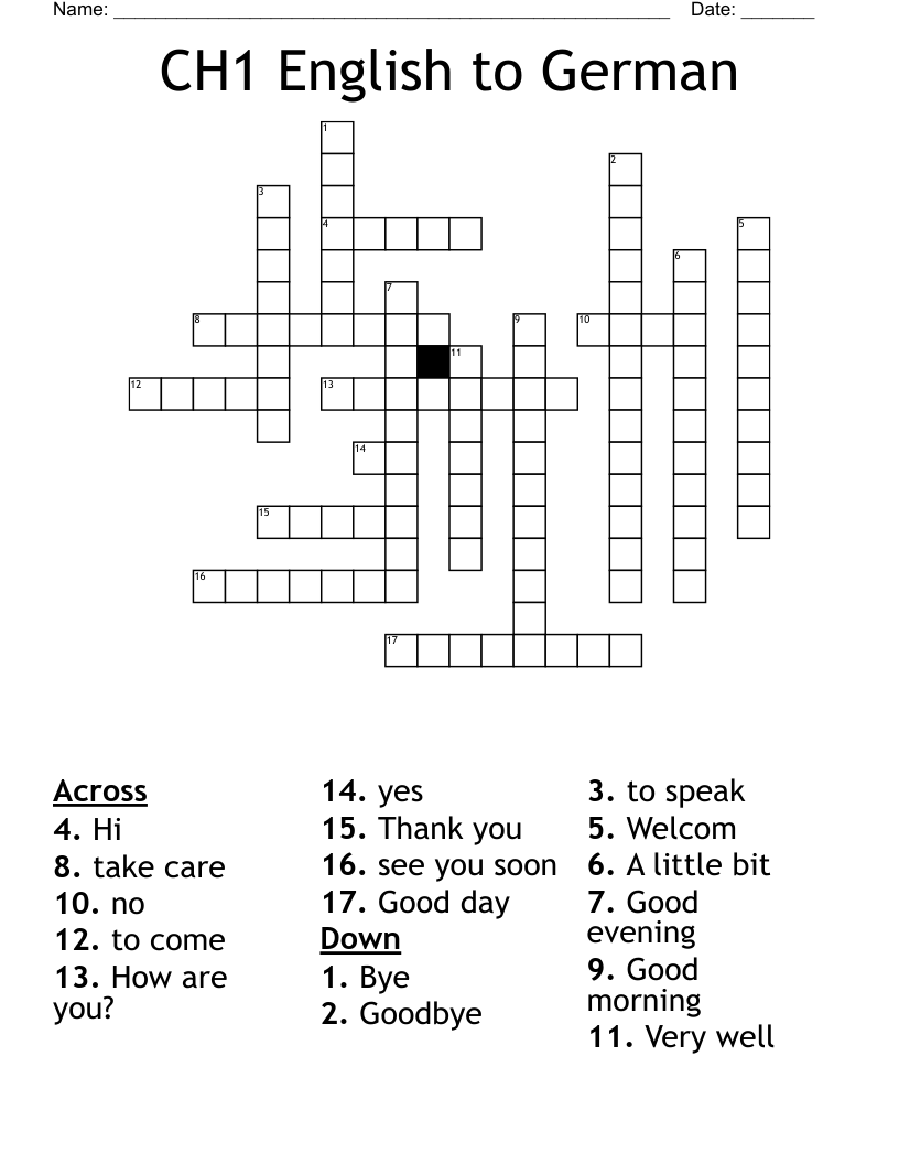CH1 English to German Crossword