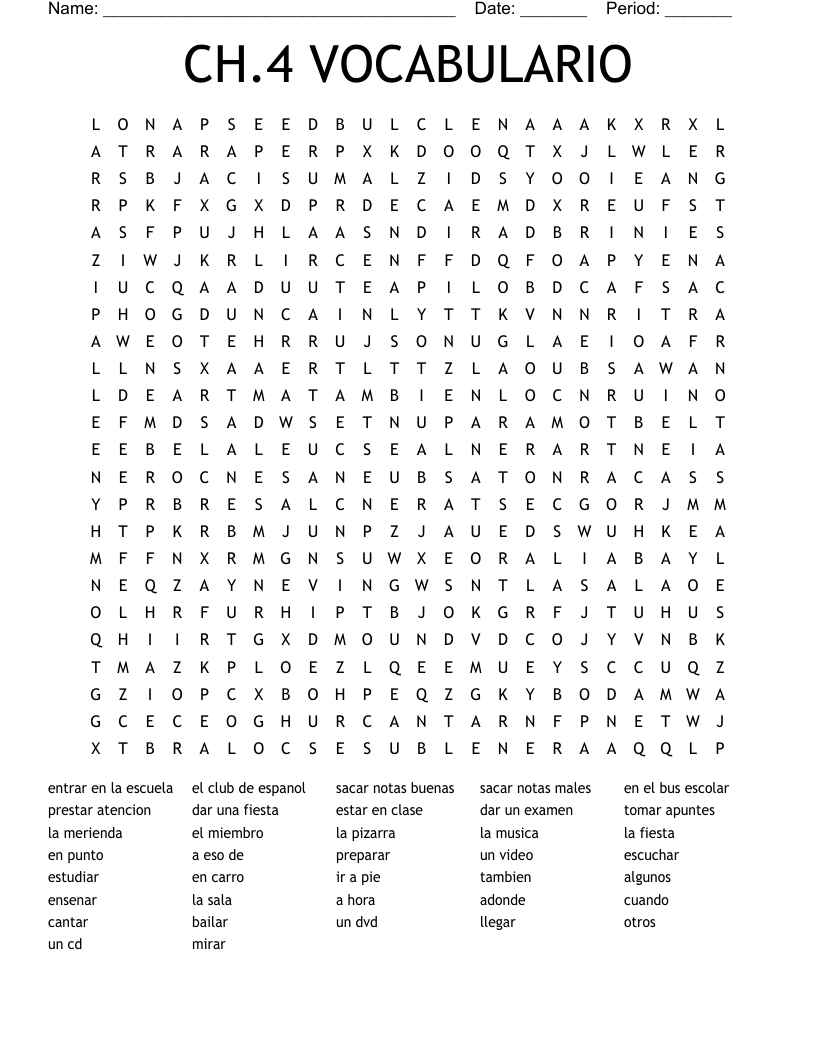 CH.4 VOCABULARIO Word Search