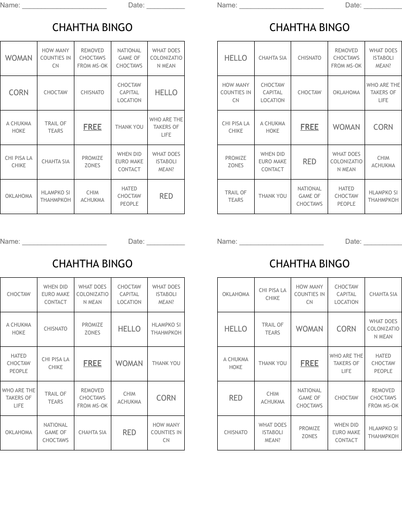 CHAHTHA BINGO