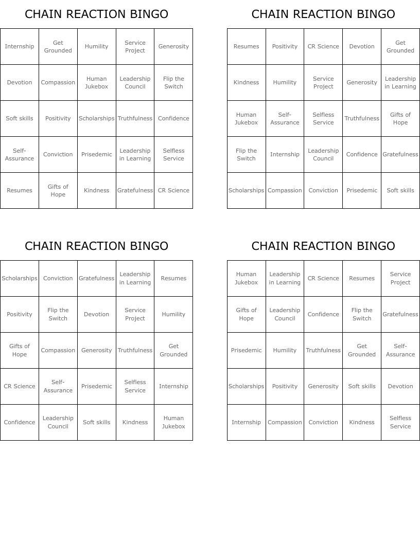 CHAIN REACTION BINGO