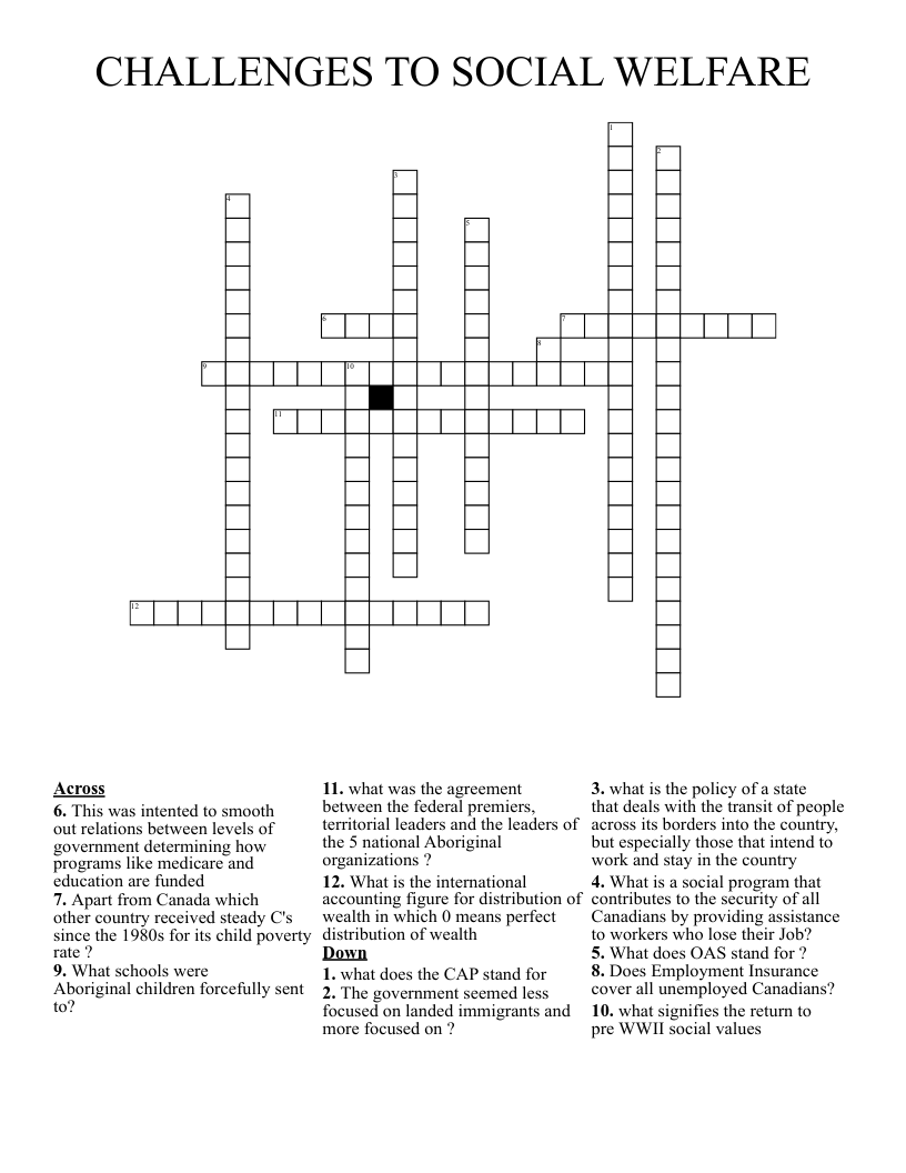 CHALLENGES TO SOCIAL WELFARE Crossword