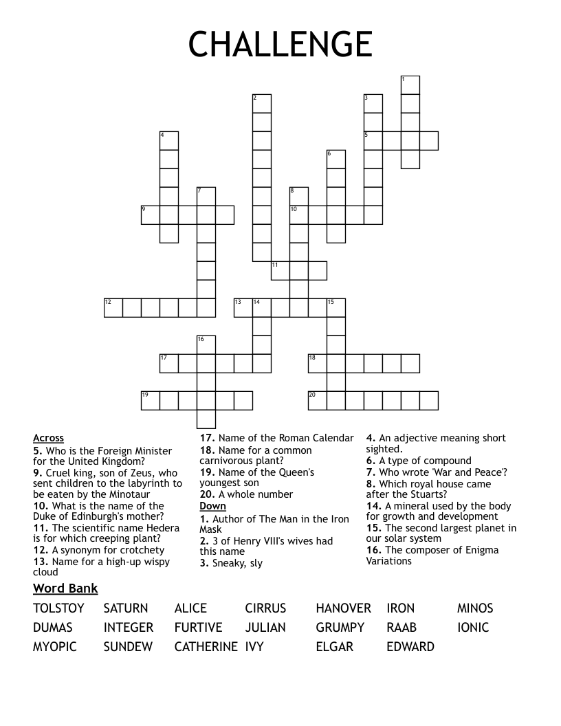 CHALLENGE Crossword