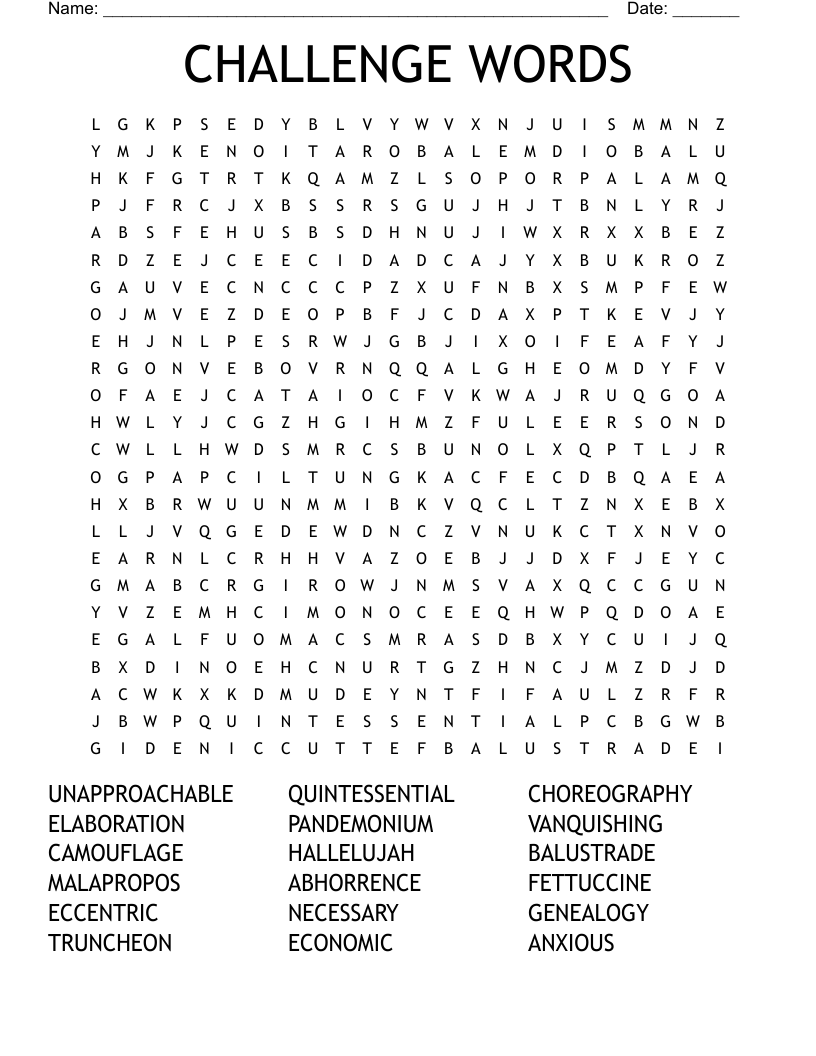 CHALLENGE WORDS Word Search